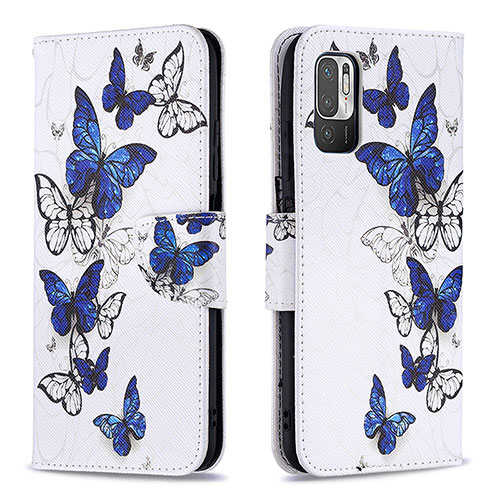 Leather Case Stands Fashionable Pattern Flip Cover Holder B03F for Xiaomi Redmi Note 10 5G Blue