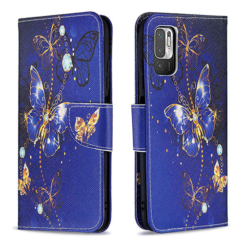 Leather Case Stands Fashionable Pattern Flip Cover Holder B03F for Xiaomi Redmi Note 10 5G Navy Blue