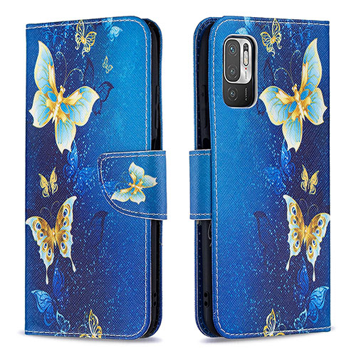 Leather Case Stands Fashionable Pattern Flip Cover Holder B03F for Xiaomi Redmi Note 10 5G Sky Blue