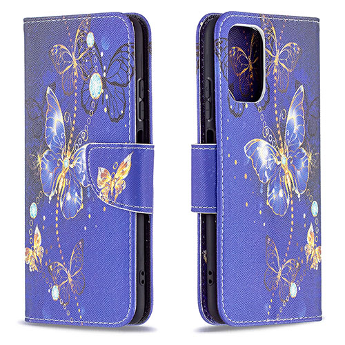 Leather Case Stands Fashionable Pattern Flip Cover Holder B03F for Xiaomi Redmi Note 10S 4G Navy Blue