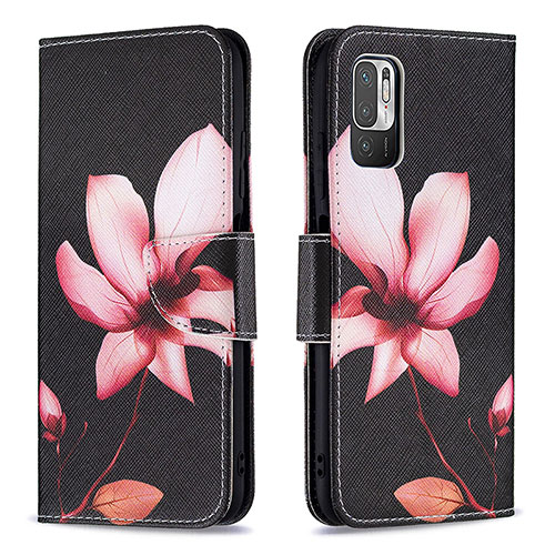 Leather Case Stands Fashionable Pattern Flip Cover Holder B03F for Xiaomi Redmi Note 10T 5G Red