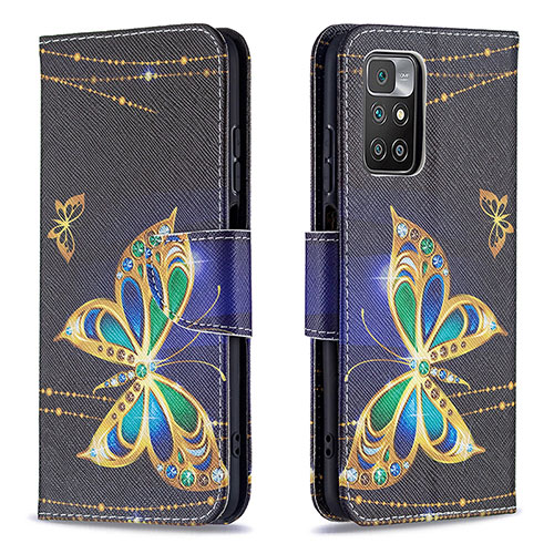 Leather Case Stands Fashionable Pattern Flip Cover Holder B03F for Xiaomi Redmi Note 11 4G (2021) Black