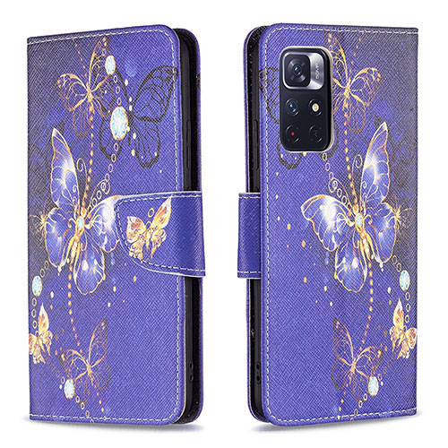 Leather Case Stands Fashionable Pattern Flip Cover Holder B03F for Xiaomi Redmi Note 11 5G Navy Blue