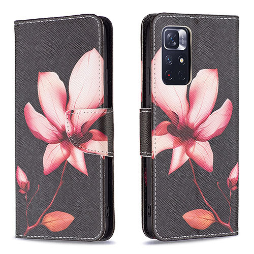 Leather Case Stands Fashionable Pattern Flip Cover Holder B03F for Xiaomi Redmi Note 11 5G Red