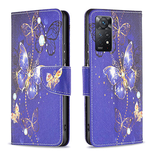 Leather Case Stands Fashionable Pattern Flip Cover Holder B03F for Xiaomi Redmi Note 11 Pro 5G Navy Blue