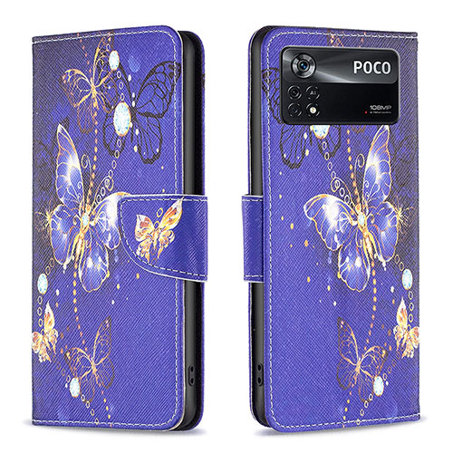 Leather Case Stands Fashionable Pattern Flip Cover Holder B03F for Xiaomi Redmi Note 11E Pro 5G Navy Blue