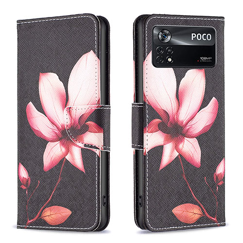 Leather Case Stands Fashionable Pattern Flip Cover Holder B03F for Xiaomi Redmi Note 11E Pro 5G Red