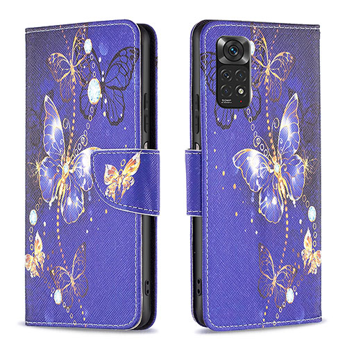 Leather Case Stands Fashionable Pattern Flip Cover Holder B03F for Xiaomi Redmi Note 11S 4G Navy Blue