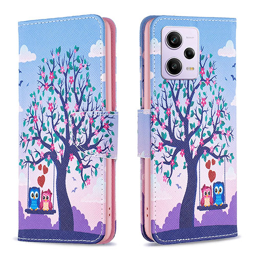 Leather Case Stands Fashionable Pattern Flip Cover Holder B03F for Xiaomi Redmi Note 12 Explorer Clove Purple