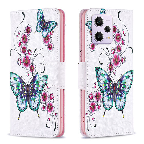 Leather Case Stands Fashionable Pattern Flip Cover Holder B03F for Xiaomi Redmi Note 12 Pro 5G Colorful