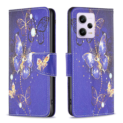 Leather Case Stands Fashionable Pattern Flip Cover Holder B03F for Xiaomi Redmi Note 12 Pro 5G Navy Blue