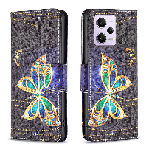 Leather Case Stands Fashionable Pattern Flip Cover Holder B03F for Xiaomi Redmi Note 12 Pro+ Plus 5G Black