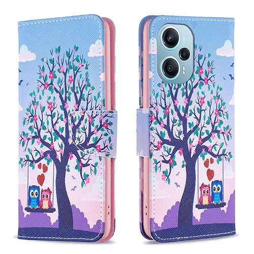 Leather Case Stands Fashionable Pattern Flip Cover Holder B03F for Xiaomi Redmi Note 12 Turbo 5G Clove Purple