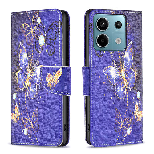 Leather Case Stands Fashionable Pattern Flip Cover Holder B03F for Xiaomi Redmi Note 13 Pro 5G Navy Blue