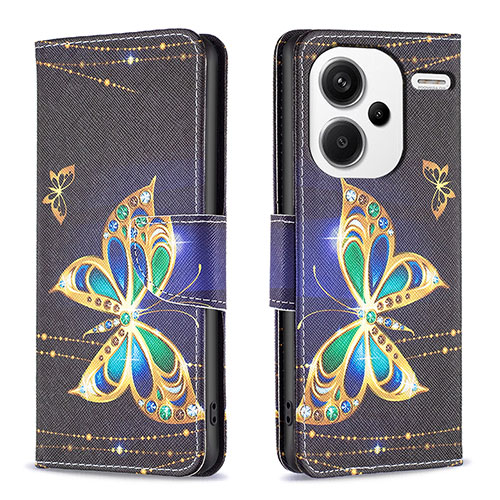 Leather Case Stands Fashionable Pattern Flip Cover Holder B03F for Xiaomi Redmi Note 13 Pro+ Plus 5G Black