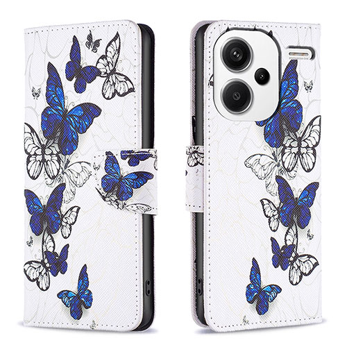 Leather Case Stands Fashionable Pattern Flip Cover Holder B03F for Xiaomi Redmi Note 13 Pro+ Plus 5G Blue