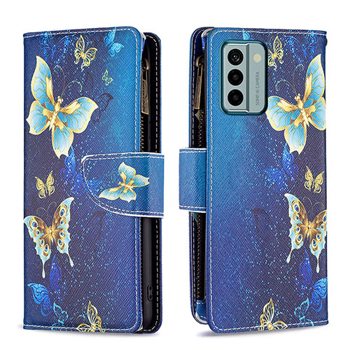 Leather Case Stands Fashionable Pattern Flip Cover Holder B04F for Nokia G22 Blue