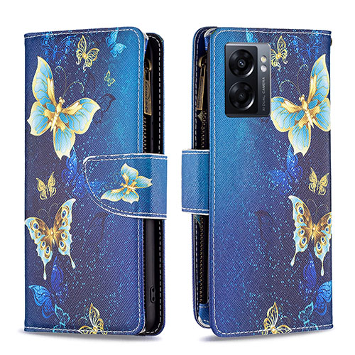 Leather Case Stands Fashionable Pattern Flip Cover Holder B04F for OnePlus Nord N300 5G Blue
