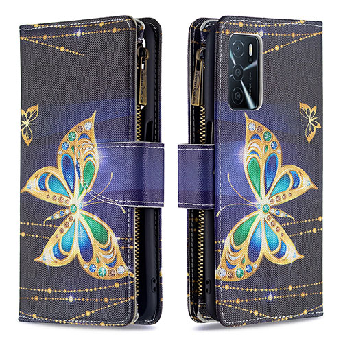 Leather Case Stands Fashionable Pattern Flip Cover Holder B04F for Oppo A16 Black