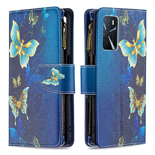 Leather Case Stands Fashionable Pattern Flip Cover Holder B04F for Oppo A16 Blue