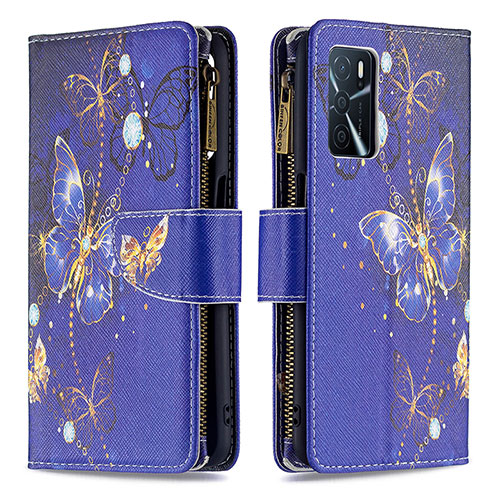 Leather Case Stands Fashionable Pattern Flip Cover Holder B04F for Oppo A16 Navy Blue