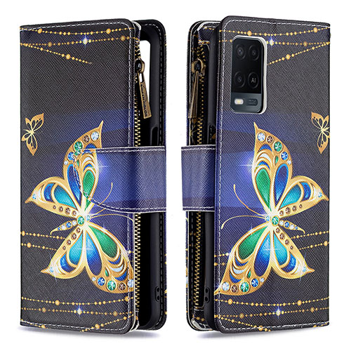 Leather Case Stands Fashionable Pattern Flip Cover Holder B04F for Oppo A54 4G Black