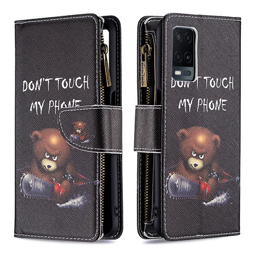 Leather Case Stands Fashionable Pattern Flip Cover Holder B04F for Oppo A54 4G Dark Gray