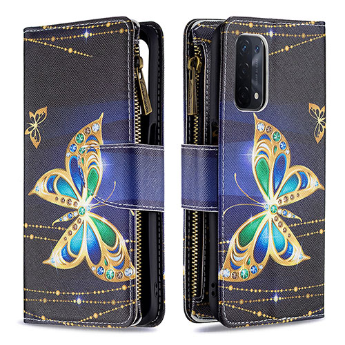 Leather Case Stands Fashionable Pattern Flip Cover Holder B04F for Oppo A54 5G Black