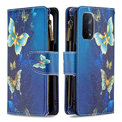 Leather Case Stands Fashionable Pattern Flip Cover Holder B04F for Oppo A54 5G Blue