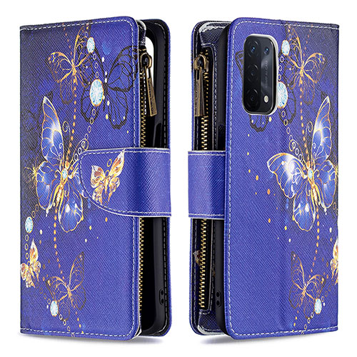 Leather Case Stands Fashionable Pattern Flip Cover Holder B04F for Oppo A54 5G Navy Blue