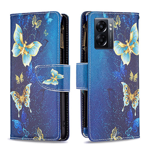 Leather Case Stands Fashionable Pattern Flip Cover Holder B04F for Oppo A56S 5G Blue