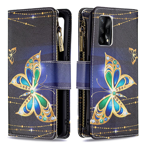 Leather Case Stands Fashionable Pattern Flip Cover Holder B04F for Oppo A74 4G Black
