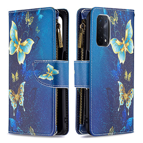 Leather Case Stands Fashionable Pattern Flip Cover Holder B04F for Oppo A74 5G Blue