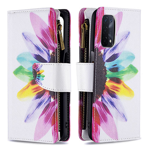 Leather Case Stands Fashionable Pattern Flip Cover Holder B04F for Oppo A74 5G Mixed