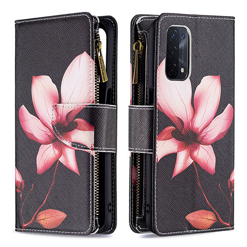 Leather Case Stands Fashionable Pattern Flip Cover Holder B04F for Oppo A74 5G Red