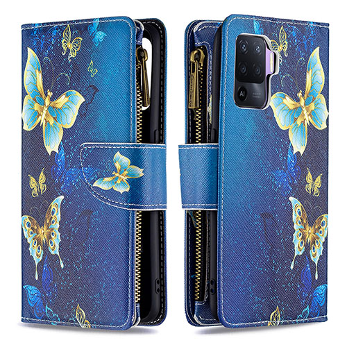 Leather Case Stands Fashionable Pattern Flip Cover Holder B04F for Oppo A94 4G Blue