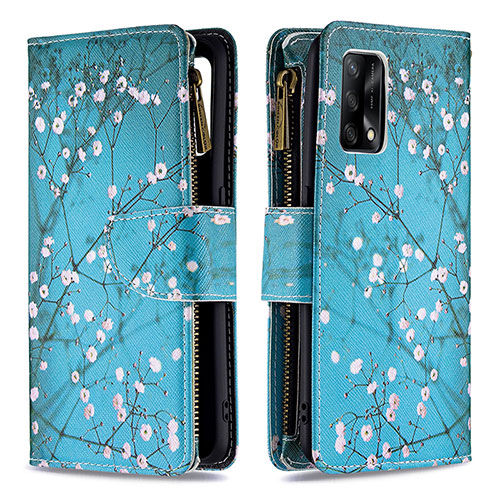 Leather Case Stands Fashionable Pattern Flip Cover Holder B04F for Oppo A95 4G Cyan