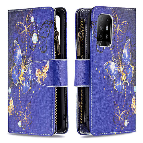 Leather Case Stands Fashionable Pattern Flip Cover Holder B04F for Oppo A95 5G Navy Blue