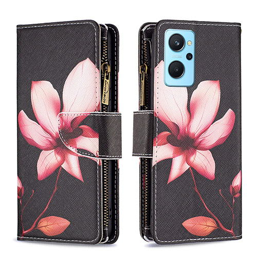 Leather Case Stands Fashionable Pattern Flip Cover Holder B04F for Oppo A96 4G Red