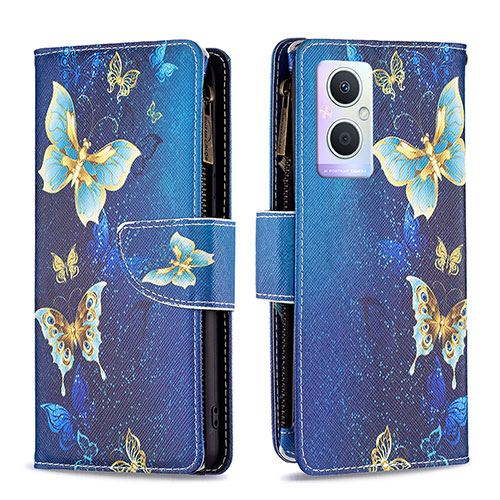 Leather Case Stands Fashionable Pattern Flip Cover Holder B04F for Oppo A96 5G Blue