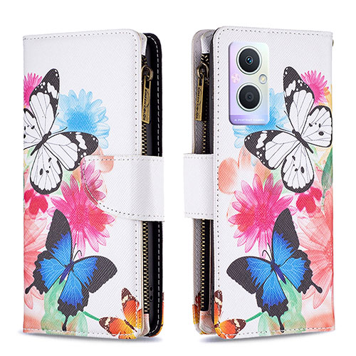 Leather Case Stands Fashionable Pattern Flip Cover Holder B04F for Oppo A96 5G Colorful