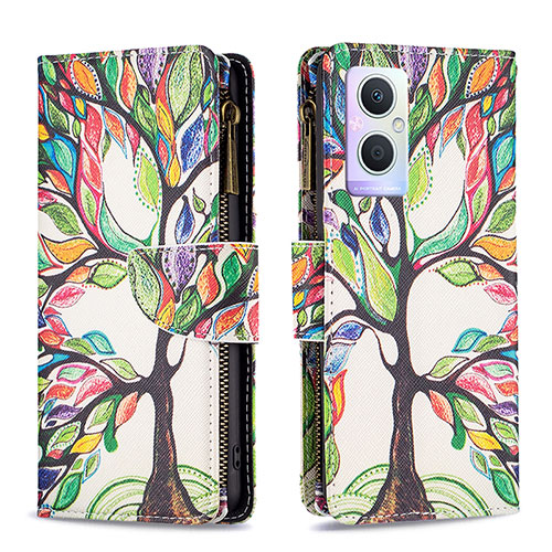 Leather Case Stands Fashionable Pattern Flip Cover Holder B04F for Oppo A96 5G Green