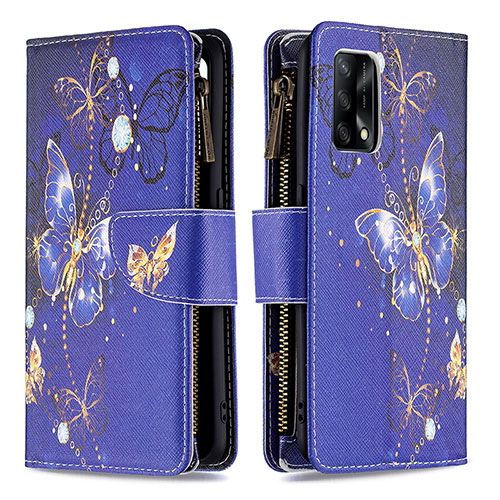 Leather Case Stands Fashionable Pattern Flip Cover Holder B04F for Oppo F19 Navy Blue