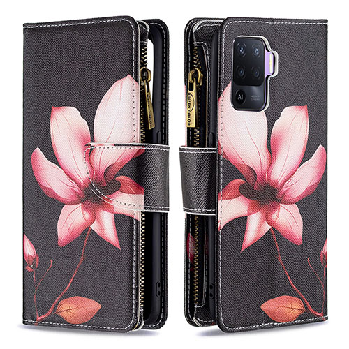 Leather Case Stands Fashionable Pattern Flip Cover Holder B04F for Oppo F19 Pro Red