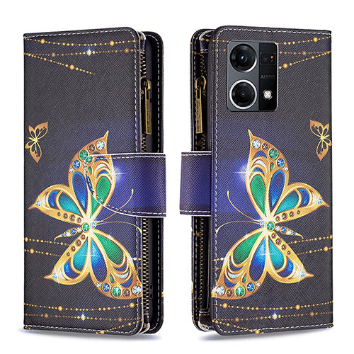 Leather Case Stands Fashionable Pattern Flip Cover Holder B04F for Oppo F21 Pro 4G Black