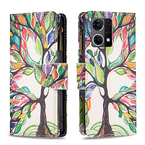 Leather Case Stands Fashionable Pattern Flip Cover Holder B04F for Oppo F21 Pro 4G Green