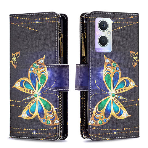 Leather Case Stands Fashionable Pattern Flip Cover Holder B04F for Oppo F21 Pro 5G Black