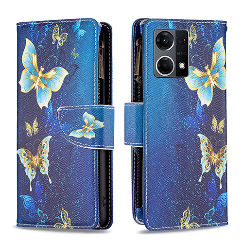 Leather Case Stands Fashionable Pattern Flip Cover Holder B04F for Oppo F21s Pro 4G Blue