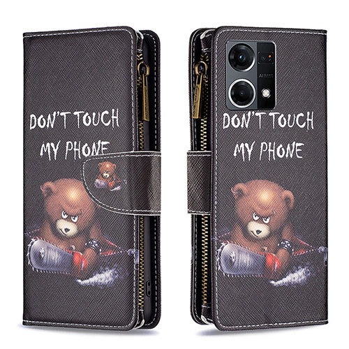 Leather Case Stands Fashionable Pattern Flip Cover Holder B04F for Oppo F21s Pro 4G Dark Gray