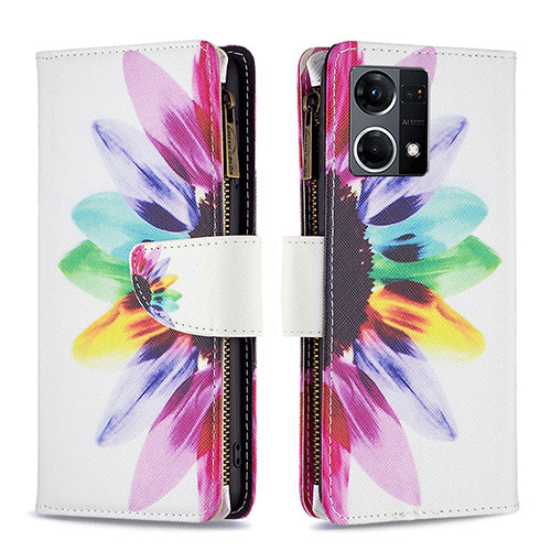 Leather Case Stands Fashionable Pattern Flip Cover Holder B04F for Oppo F21s Pro 4G Mixed